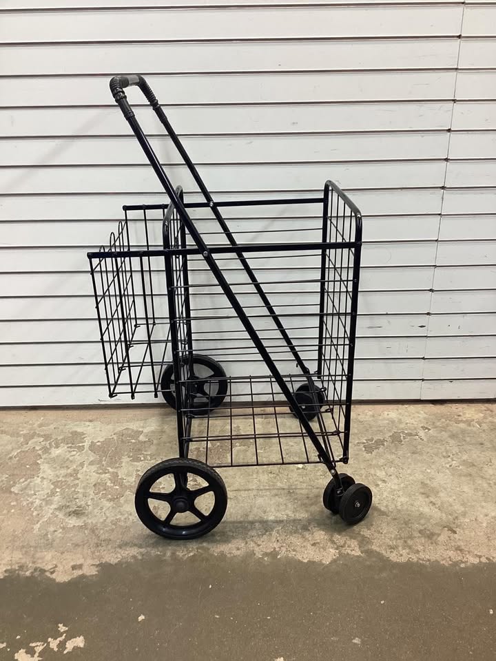 Costway Folding Shopping Cart Jumbo Basket Grocery Laundry with Swivel Wheels Black