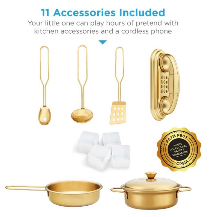 Wooden Play Kitchen for Kids with Accessories, Pretend Cooking Set