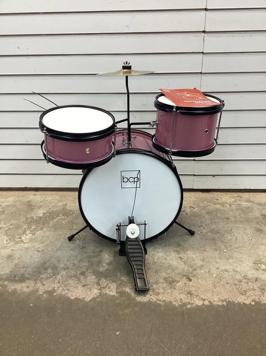 Best Choice Products Kids 3-Piece Beginner Drum Set with Sticks, Cushioned Stool and Drum Pedal - Pink Sparkle