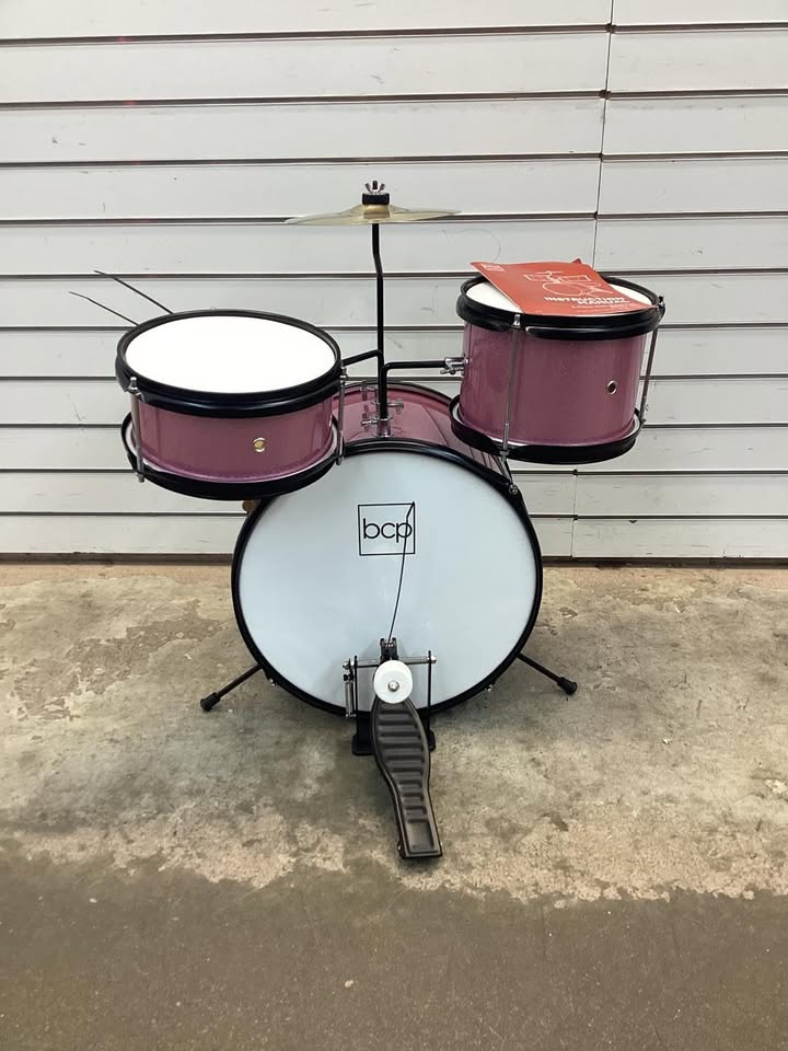 Best Choice Products Kids 3-Piece Beginner Drum Set with Sticks, Cushioned Stool and Drum Pedal - Pink Sparkle