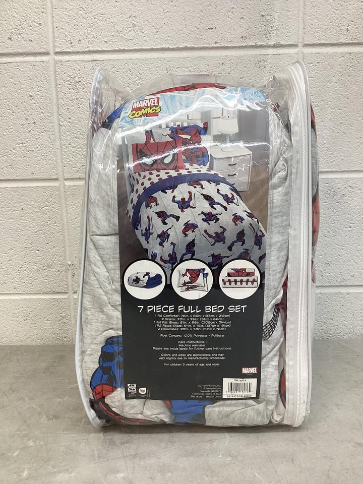 Spiderman Kids Bed-in-a-Bag, Full Size, 7 Piece Set