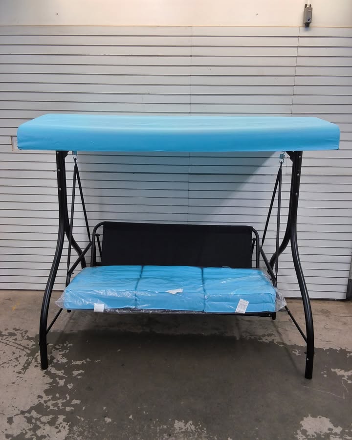 3-Seat Outdoor Canopy Swing Glider Furniture w/ Converting Flatbed Backrest