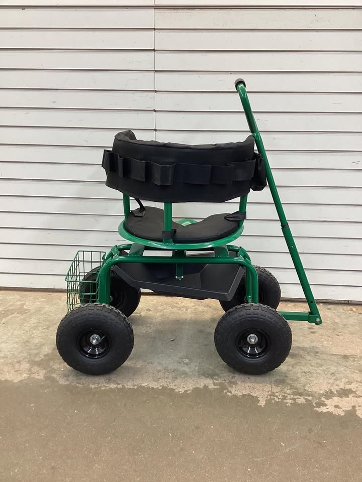 Costway Cushioned Rolling Garden Cart Scooter with Storage Basket and Tool Pouch