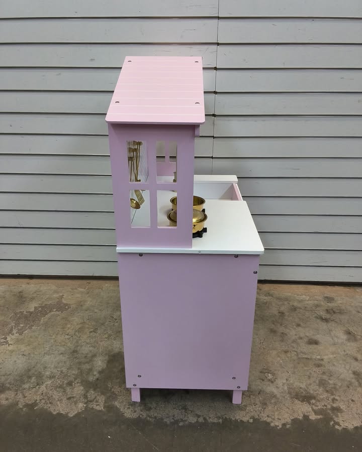 Pretend Play Wooden Farmhouse Kitchen Set w/ Storage, 5 Accessories