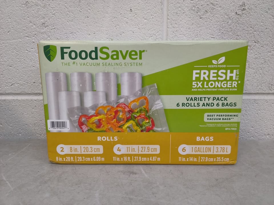 FoodSaver Vacuum Seal Variety Pack – 2 Rolls (8"x20"), 4 Rolls (11"x16"), 6 One-Gallon Bags