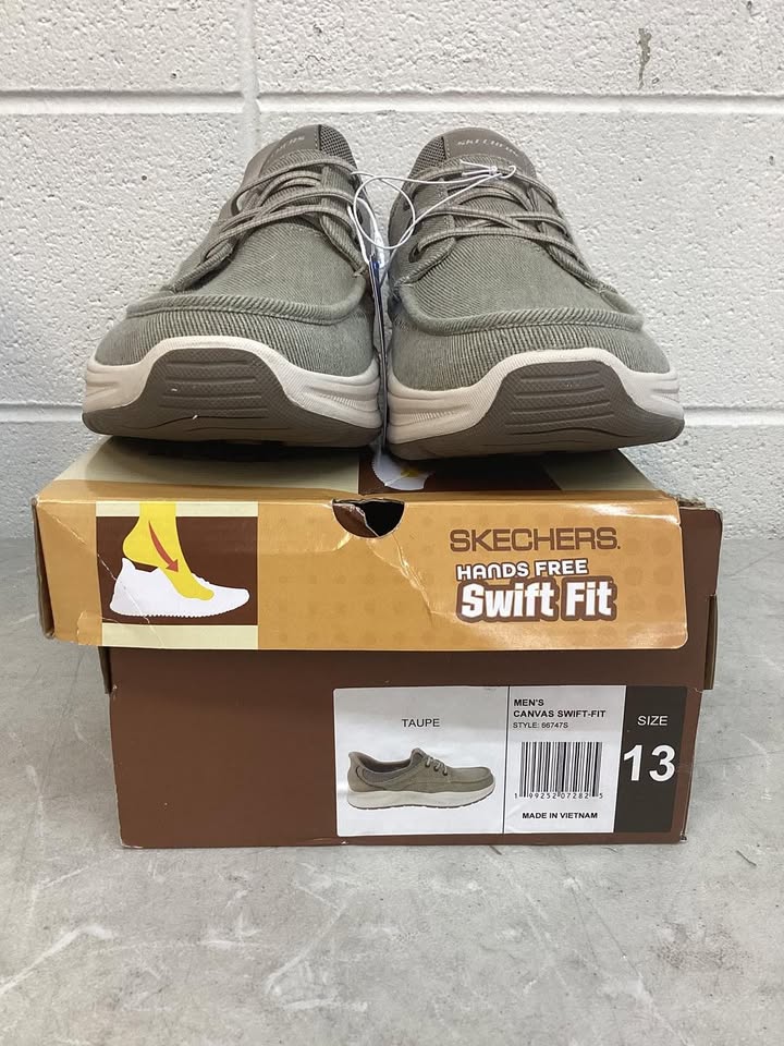 Skechers Men's Canvas Swift Fit Sneaker in Taupe, Size 13