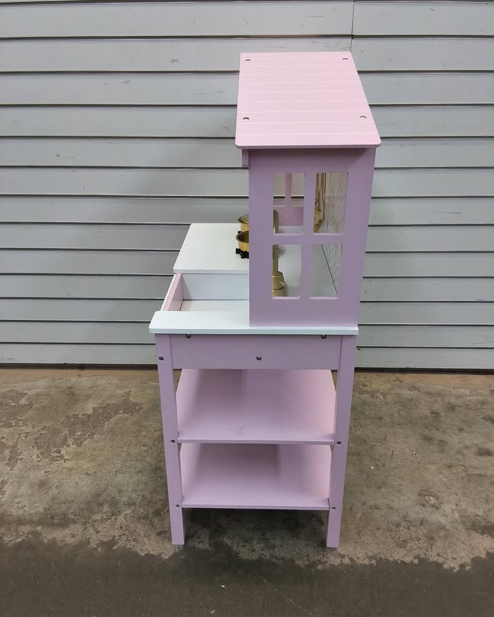 Pretend Play Wooden Farmhouse Kitchen Set w/ Storage, 5 Accessories