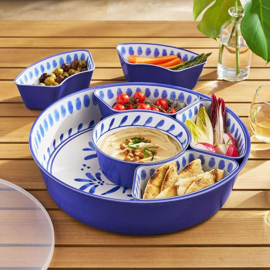 Member's Mark 6-Section Bamboo Melamine Serving Platter with Lazy Susan Base and Storage Lid