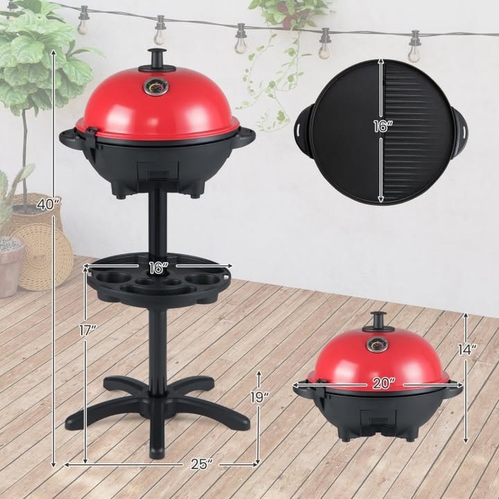 Electric BBQ Grill 1200W Indoor Outdoor Grill with 2-Zone Non-Stick Grilling Plate