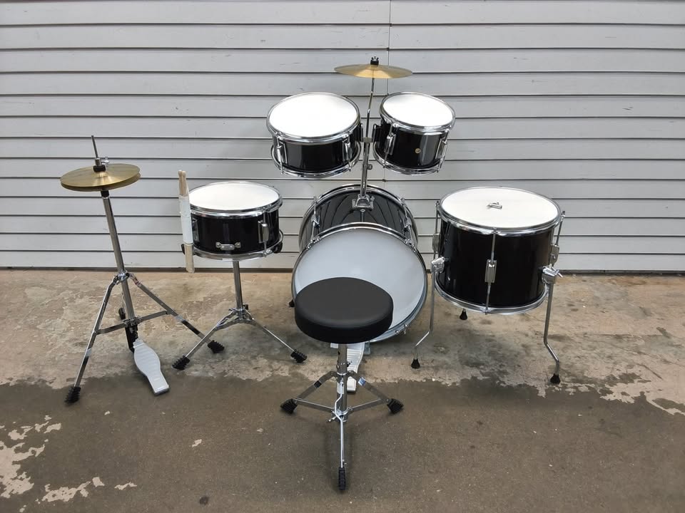 Kids Beginner All Wood Acoustic Drum Kit Starter Set w/ Stool, Drumsticks