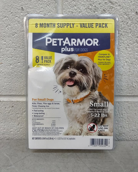 PetArmor Plus Topical Flea and Tick Prevention for Dogs, 8-Month Supply, Small (5-22 lbs)