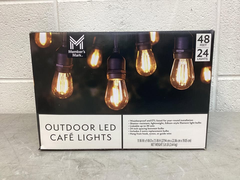 Member's Mark 48' Outdoor LED Café String Lights, 24 Bulbs