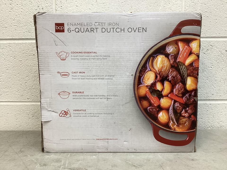 Cast-Iron Dutch Oven Kitchen Cookware w/ Enamel, Handles - 6qt
