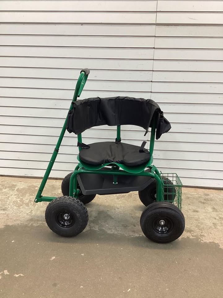 Costway Cushioned Rolling Garden Cart Scooter with Storage Basket and Tool Pouch