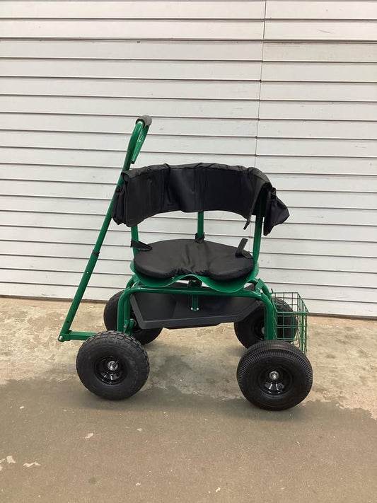 Costway Cushioned Rolling Garden Cart Scooter with Storage Basket and Tool Pouch