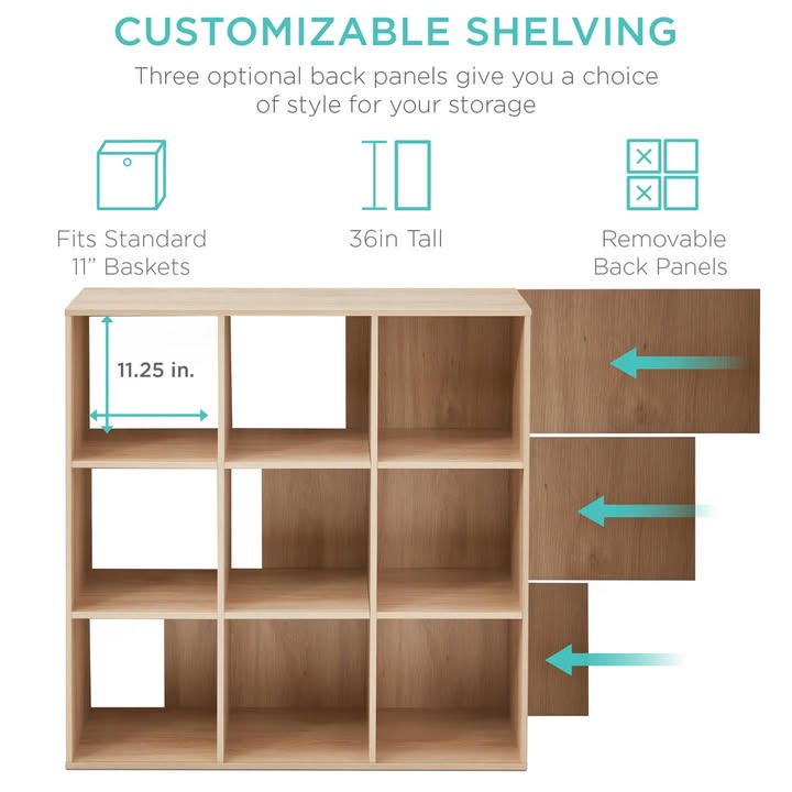 9-Cube Bookshelf Storage Display w/ 3 Removable Panels