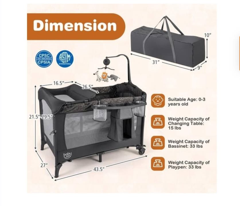 5-in-1 Bedside Baby Bassinet with Diaper Changer, Mattress and Storage, Gray