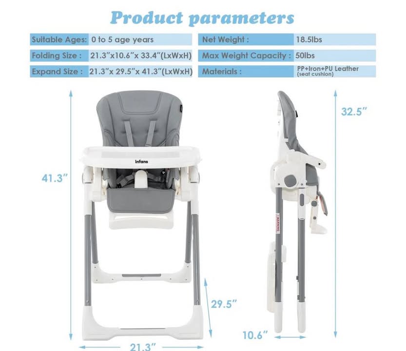 INFANS Foldable High Chair for Babies & Toddlers with Multiple Adjustable Backrest, Footrest and Seat Height