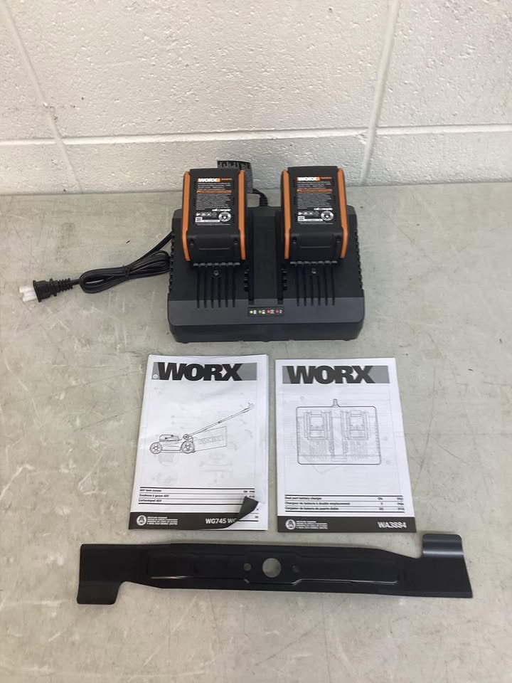 WORX WG745.1 40V 17'' Brushless Cordless Battery Powered Push Lawn Mower - 2 Blades 2 Batteries & Charger Included