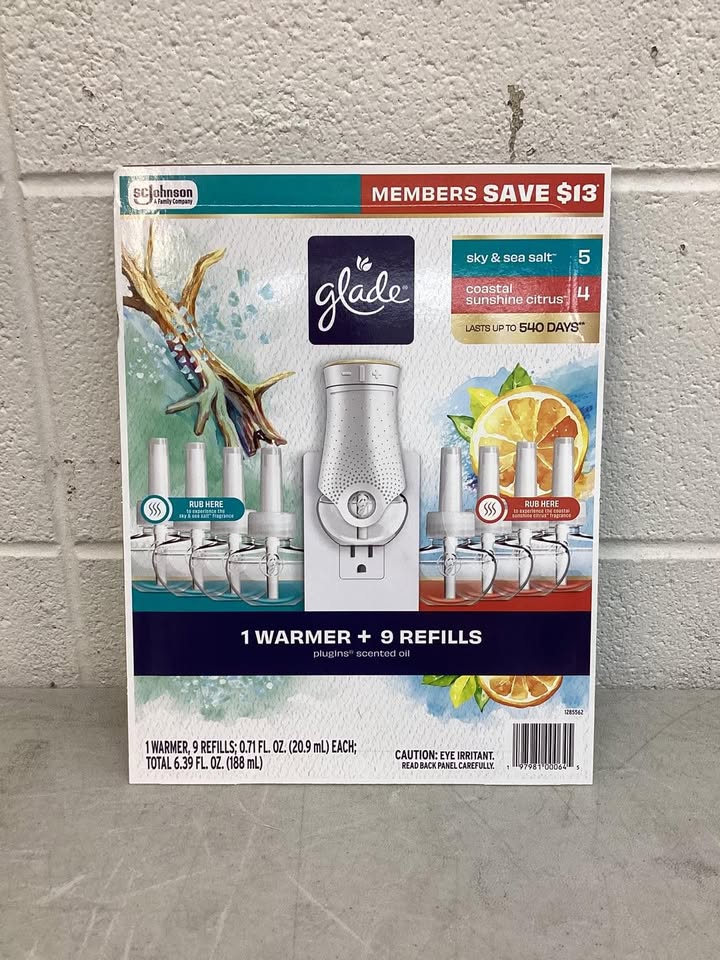 Glade PlugIns Scented Oil, Sky & Sea Salt with Coastal Sunshine Citrus, 1 Warmer + 9 Refills