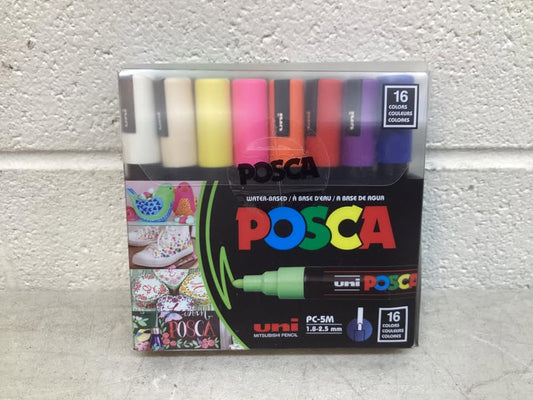 Uni POSCA PC-5M Water-Based Paint Markers, Medium Point (1.8-2.5mm), Assorted Colors, 16 Pack