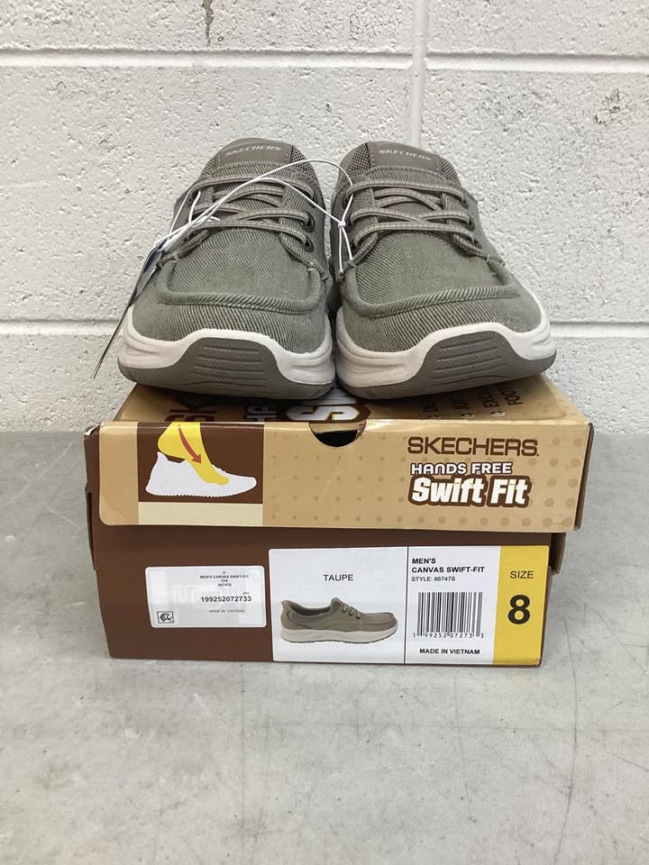 Skechers Men's Canvas Swift Fit Sneaker in Taupe, Size 8