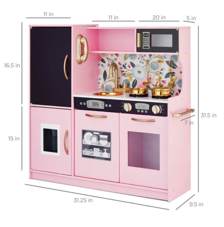 Wooden Play Kitchen for Kids with Accessories, Pretend Cooking Set