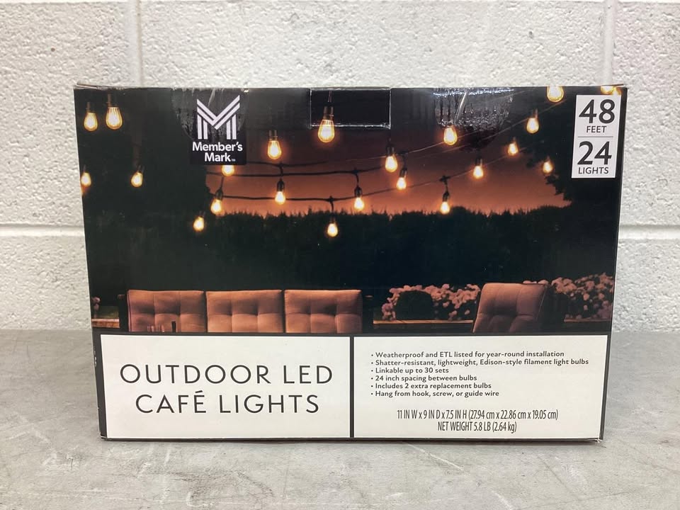 Member's Mark 48' Outdoor LED Café String Lights, 24 Bulbs