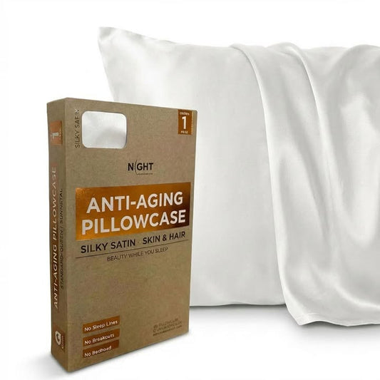 NIGHT Anti-Aging Satin Pillowcase, Standard/Queen Size, White