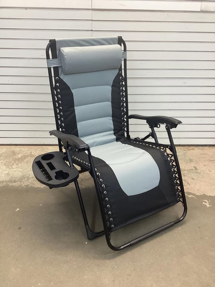 Oversized Padded Zero Gravity Chair, Folding Recliner w/ Headrest, Side Tray