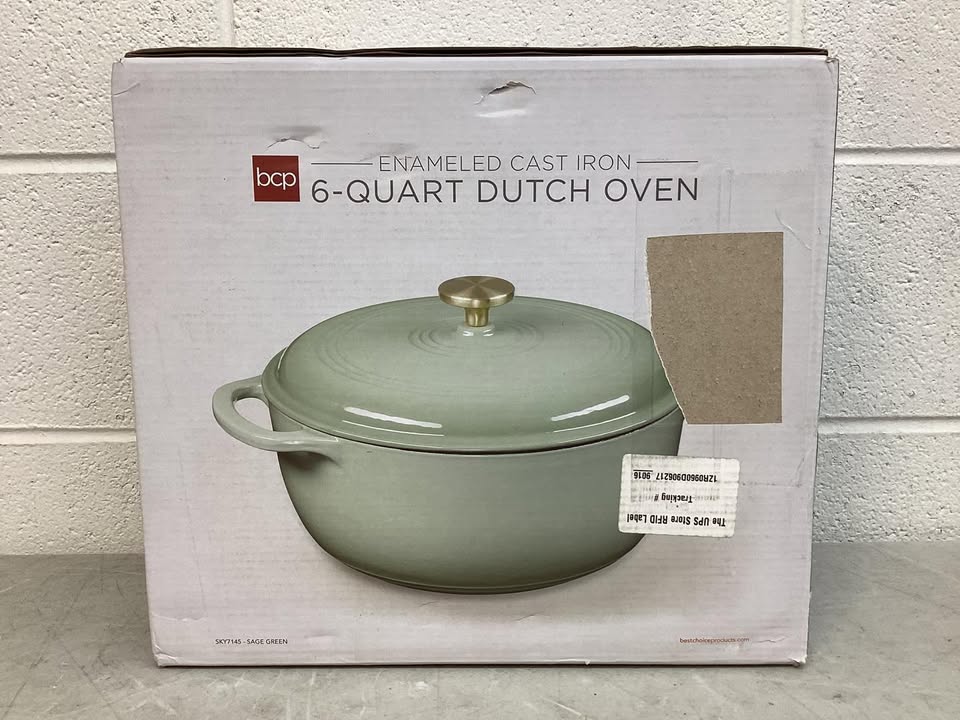 Cast-Iron Dutch Oven Kitchen Cookware w/ Enamel, Handles - 6qt