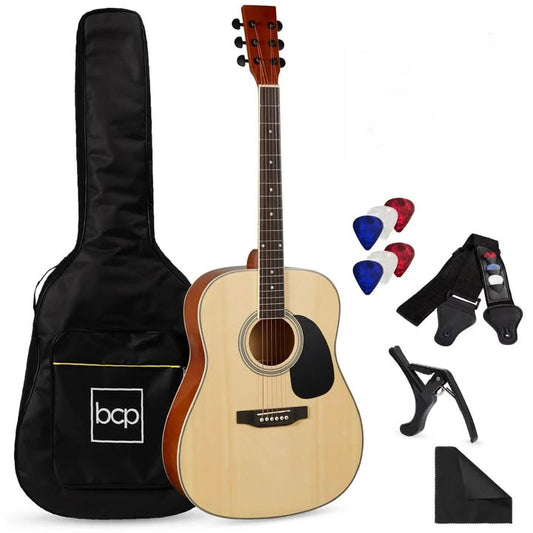 41in Acoustic Guitar Starter Kit w/ Digital Tuner, Padded Case, Picks, Strap