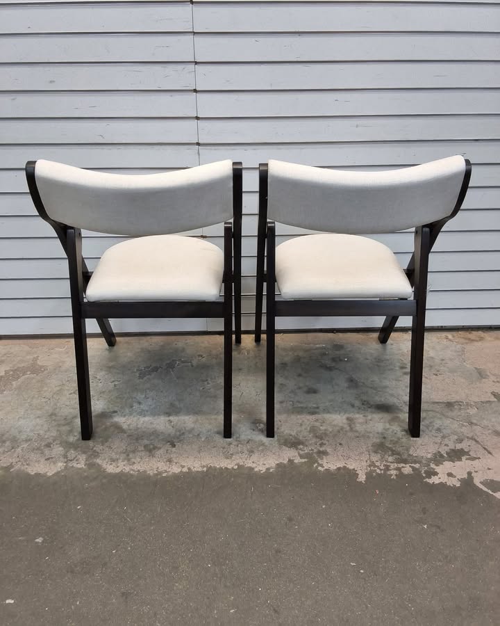 Costway Folding Dining Chair Set of 2 Wooden Upholstered Modern Linen Fabric Padded Seat
