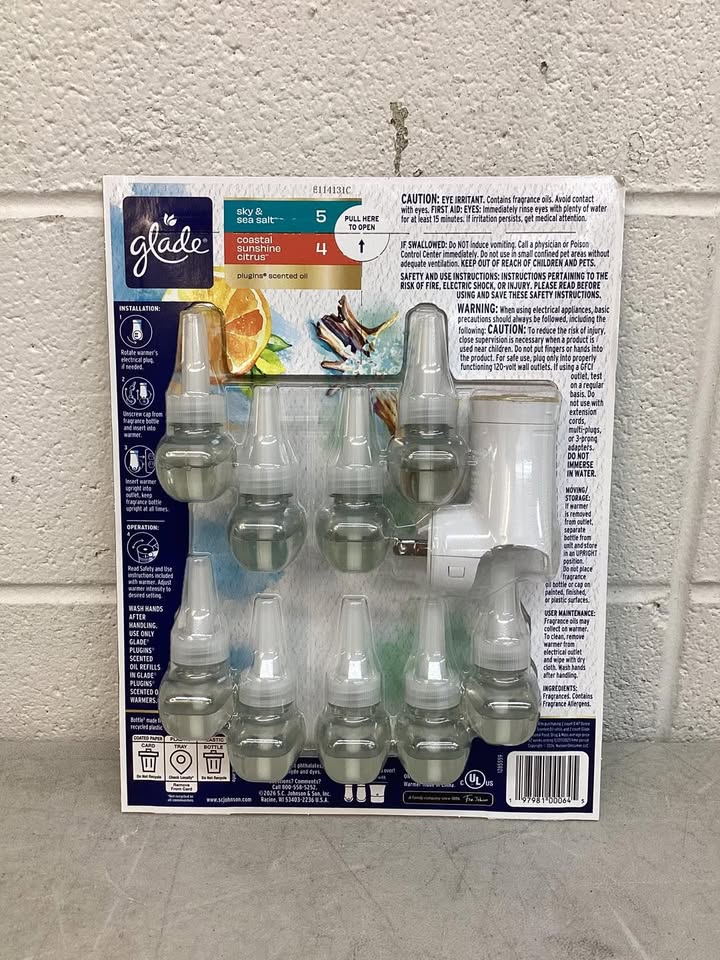 Glade PlugIns Scented Oil, Sky & Sea Salt with Coastal Sunshine Citrus, 1 Warmer + 9 Refills