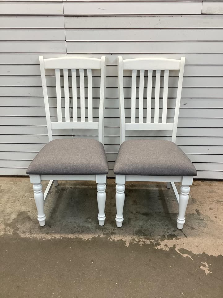 Costway Set of 2 Dining Chairs with Solid Wood Legs & Padded Seat Kitchen Side Chair White & Gray