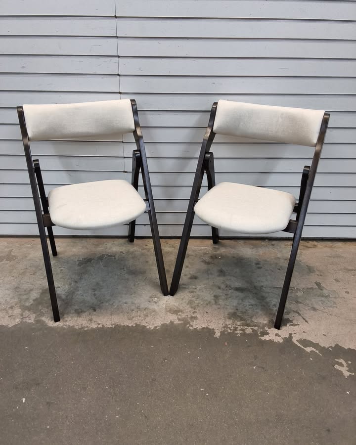 Costway Folding Dining Chair Set of 2 Wooden Upholstered Modern Linen Fabric Padded Seat