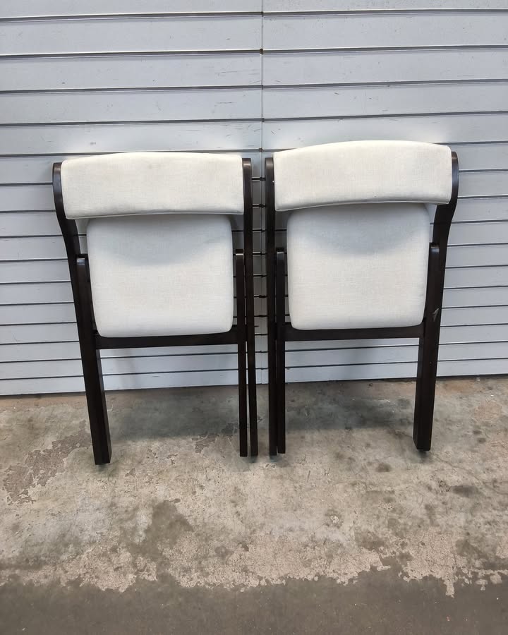 Costway Folding Dining Chair Set of 2 Wooden Upholstered Modern Linen Fabric Padded Seat