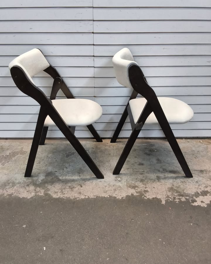 Costway Folding Dining Chair Set of 2 Wooden Upholstered Modern Linen Fabric Padded Seat