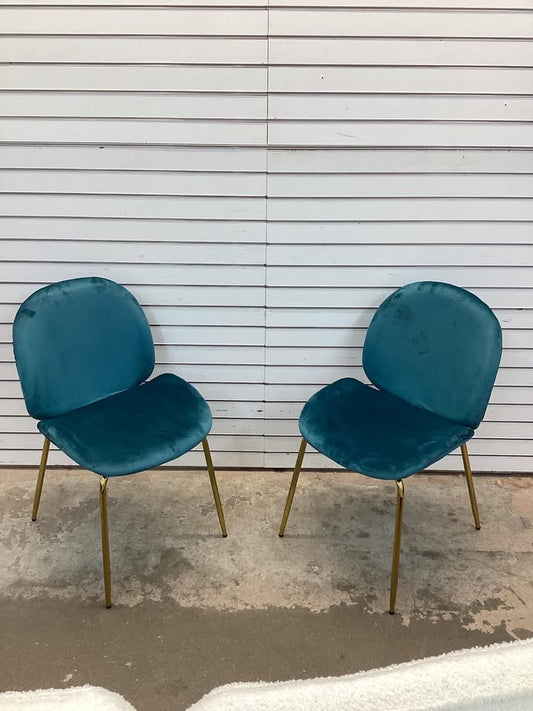 Costway Set of 2 Velvet Accent Chairs Dining Side Chairs w/Gold Metal Legs Green