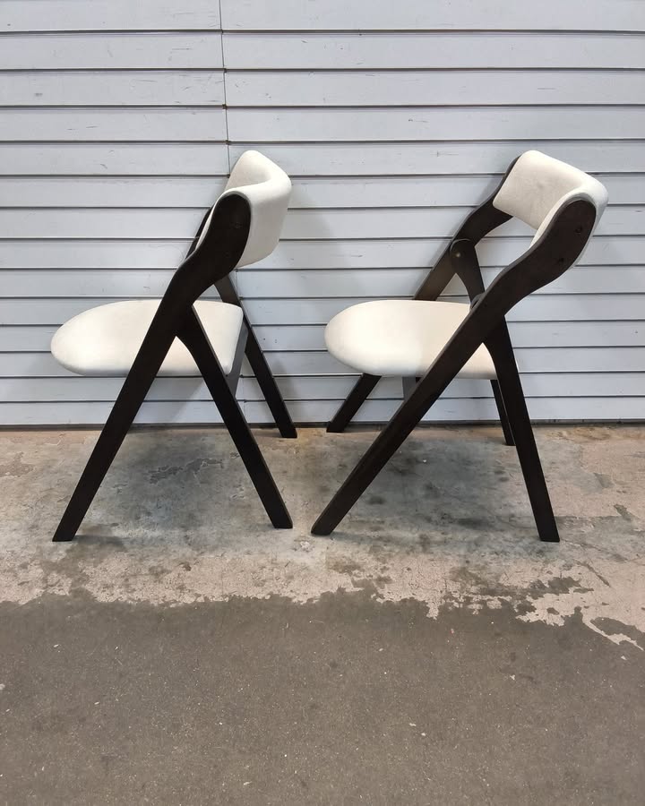Costway Folding Dining Chair Set of 2 Wooden Upholstered Modern Linen Fabric Padded Seat