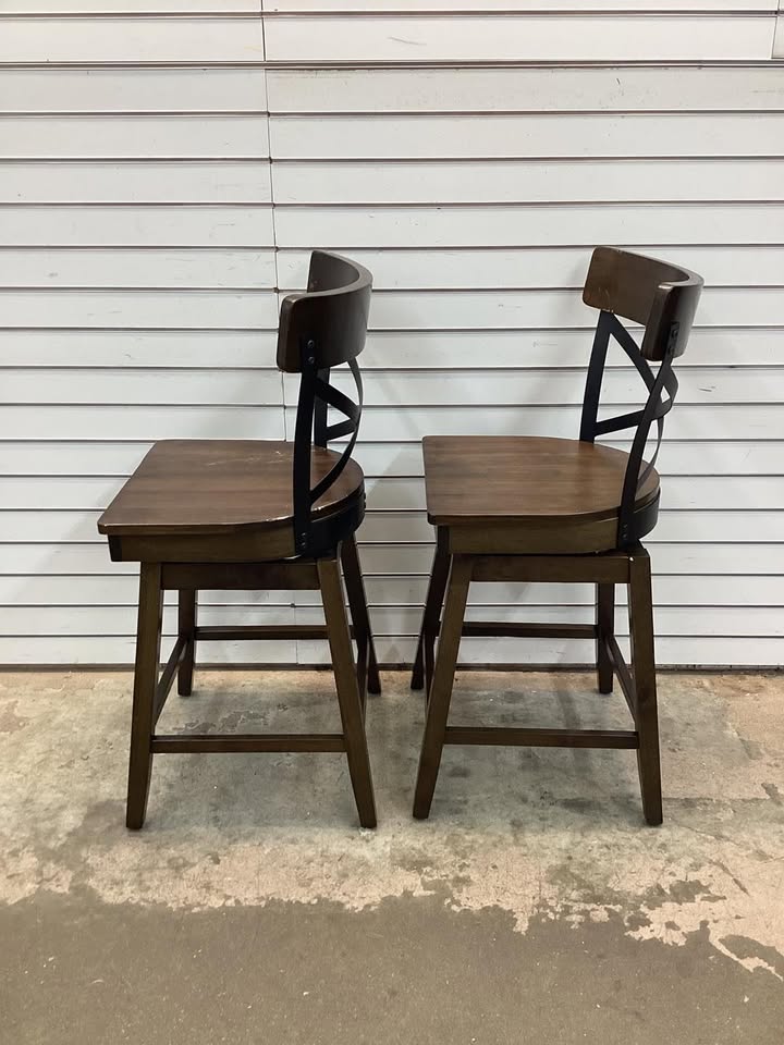 Costway 24" Set of 2 Wooden Swivel Bar Stools with Open X Back and Footrest