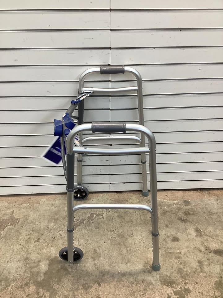 Foldable Lightweight Two-Button Walker with 5" Wheels & Ski Glides