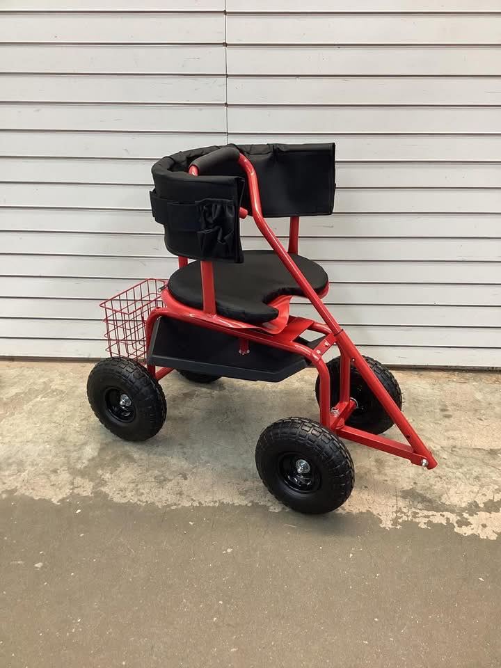 Costway Cushioned Rolling Garden Cart Scooter with Storage Basket and Tool Pouch