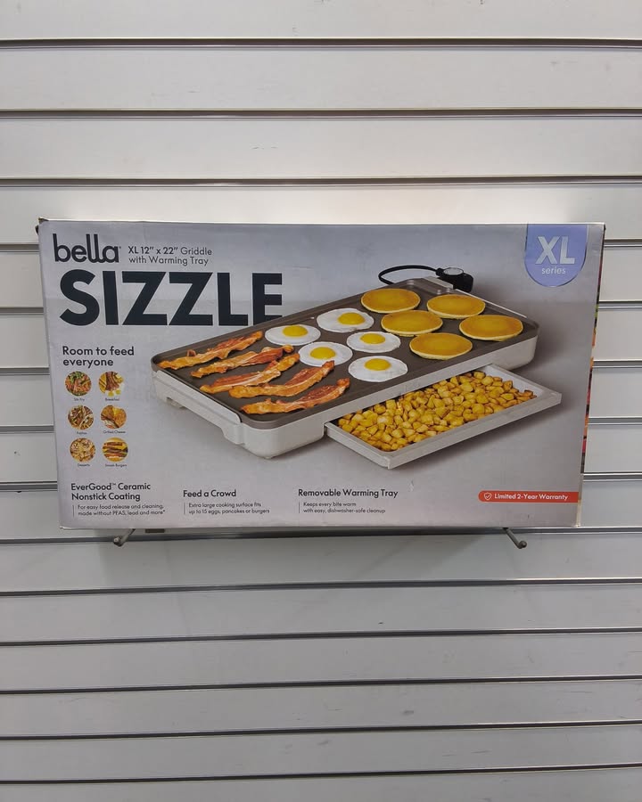 Bella 12" x 22" XL Griddle with Warming Tray
