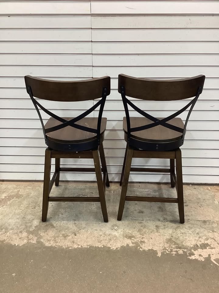 Costway 24" Set of 2 Wooden Swivel Bar Stools with Open X Back and Footrest