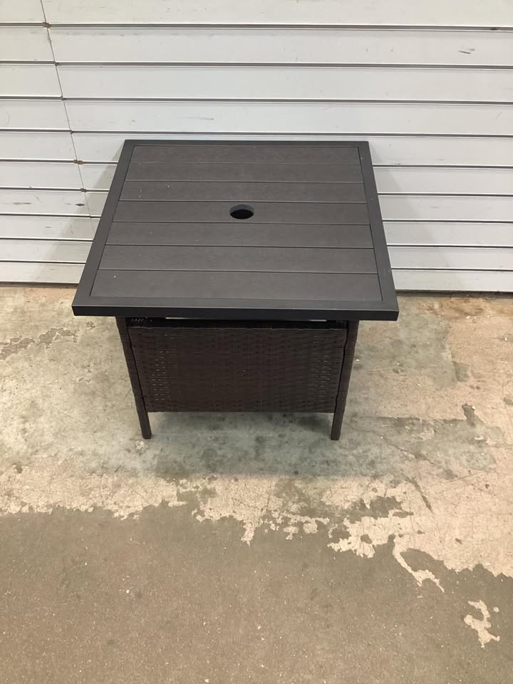 Patio Square Wicker Side Table with Umbrella Hole for Yard Garden Poolside