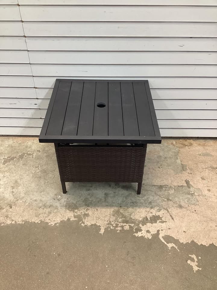 Patio Square Wicker Side Table with Umbrella Hole for Yard Garden Poolside
