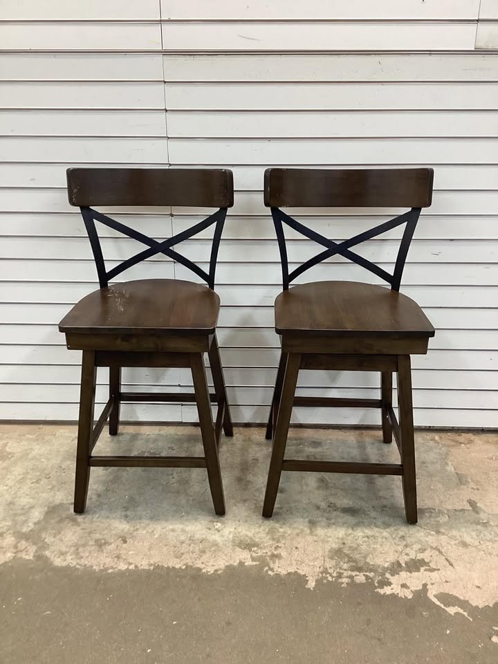 Costway 24" Set of 2 Wooden Swivel Bar Stools with Open X Back and Footrest