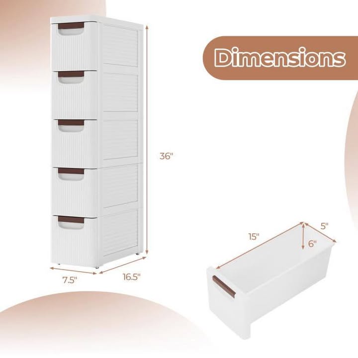 Drawer Rolling Organizer Unit Narrow Storage Cabinet with Built-In Wheels for Small Space