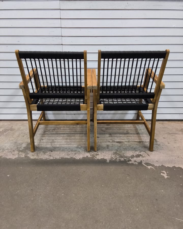 Patio 2-Pieces Acacia Wood Outdoor Dining Chairs All-Weather Rope Woven Armchairs
